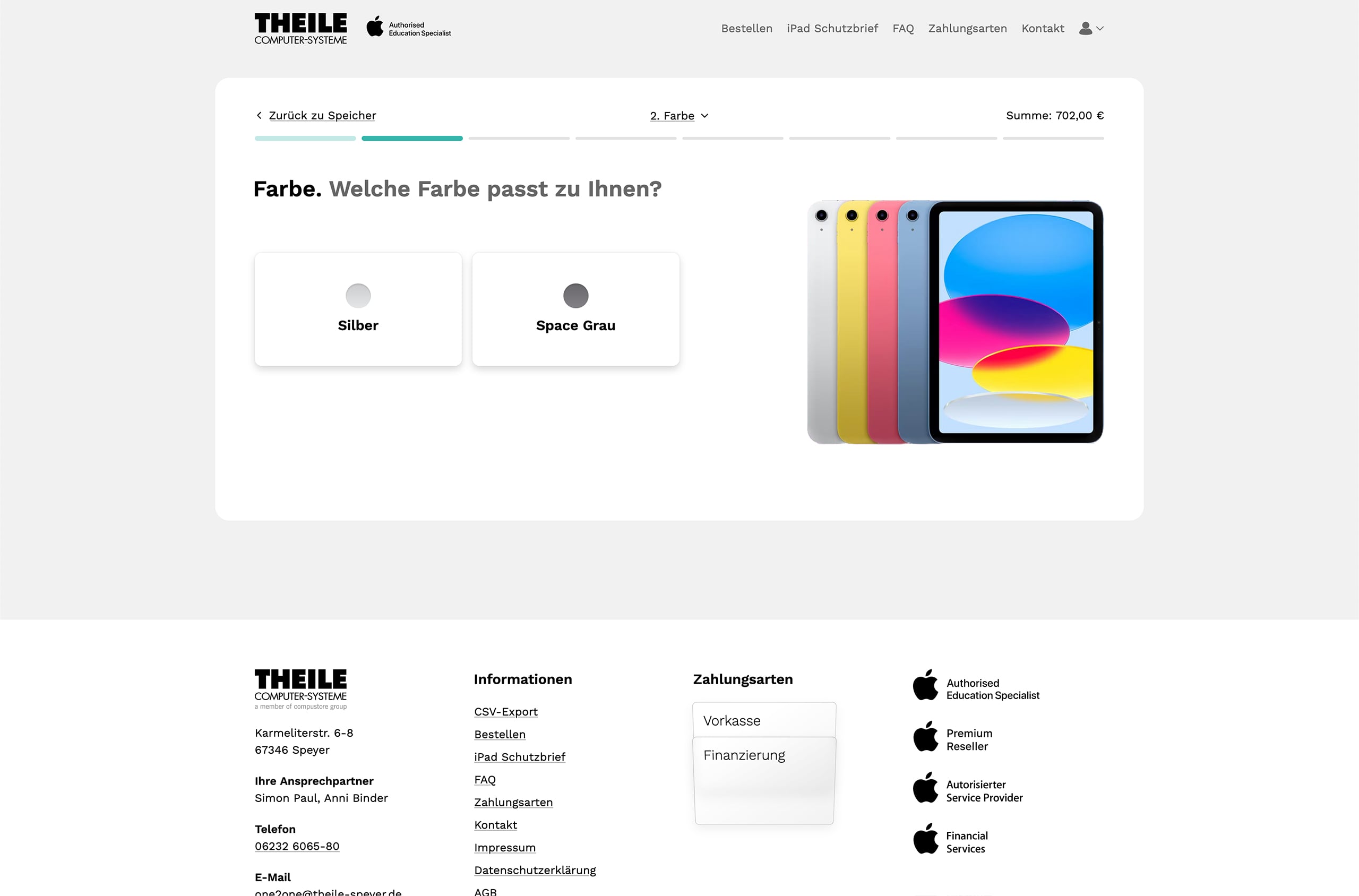 Webseite Theile iPad Konfigurator