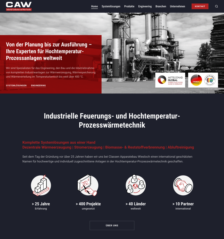 Webseite CAW – Classen Apparatebau Wiesloch
