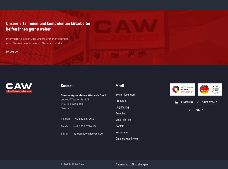 Webseite CAW – Classen Apparatebau Wiesloch