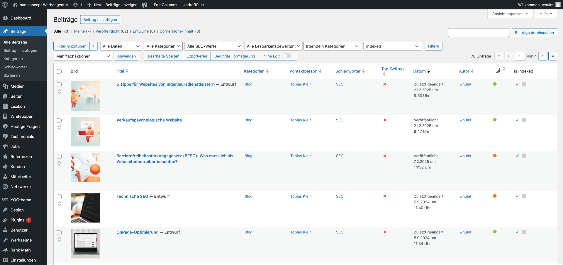 screenshot wordpress backend