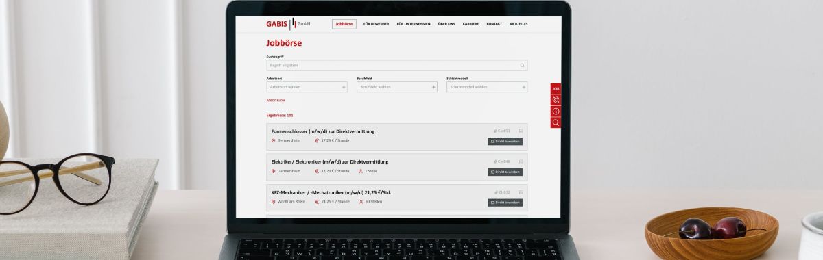 Gabis Jobboerse auf einem Laptop