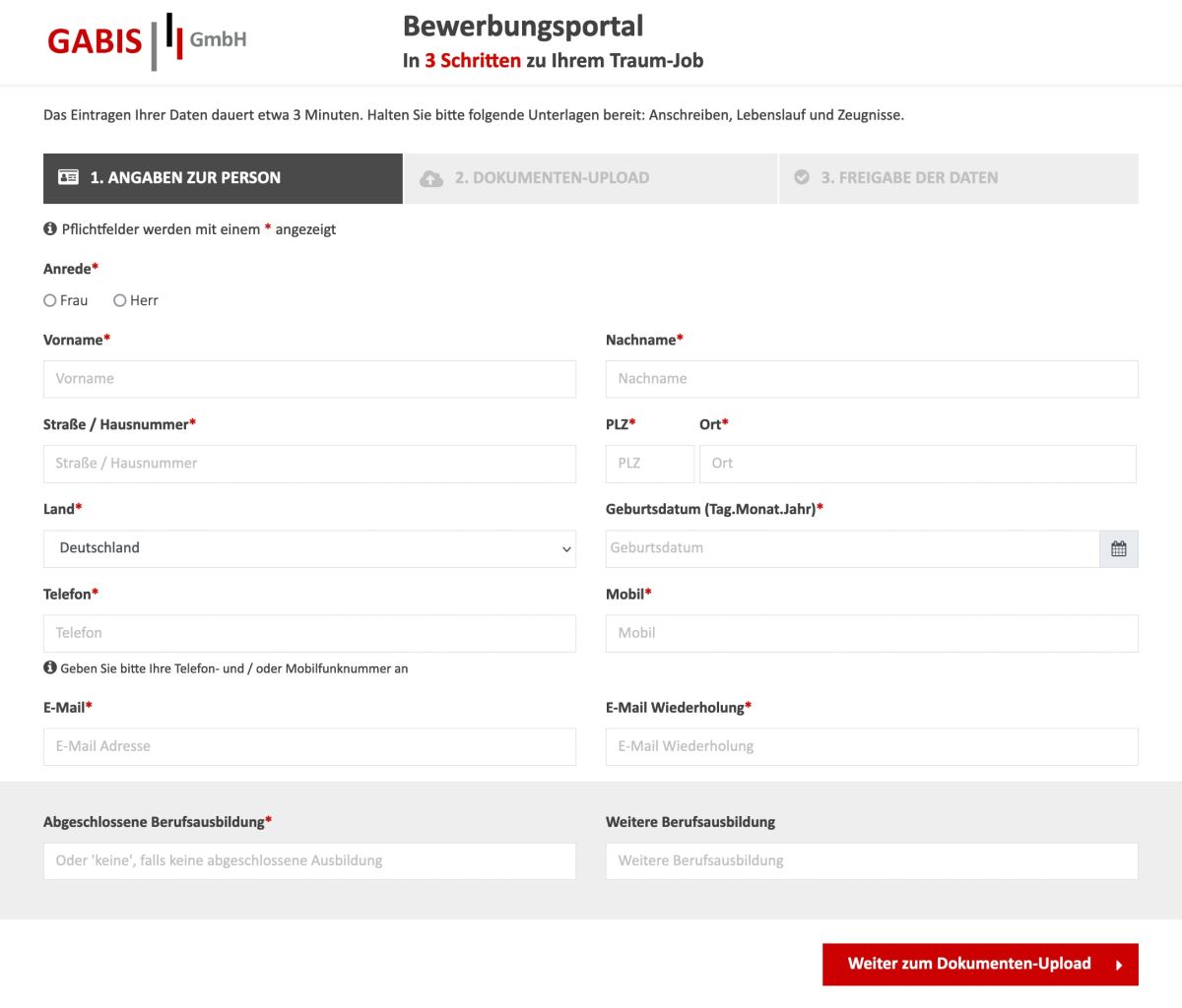 Bewerbungsportal Gabis Recruiting