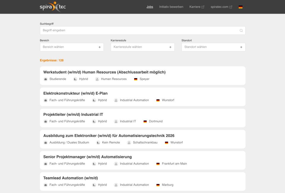 Webseite Spiratec Jobs
